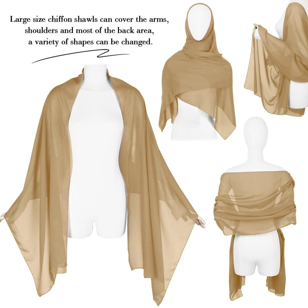 1864 Chiffon Sheer Shawl Wraps For Evening Dresses, Lightweight Soft Chiffon - Picture 4 of 7